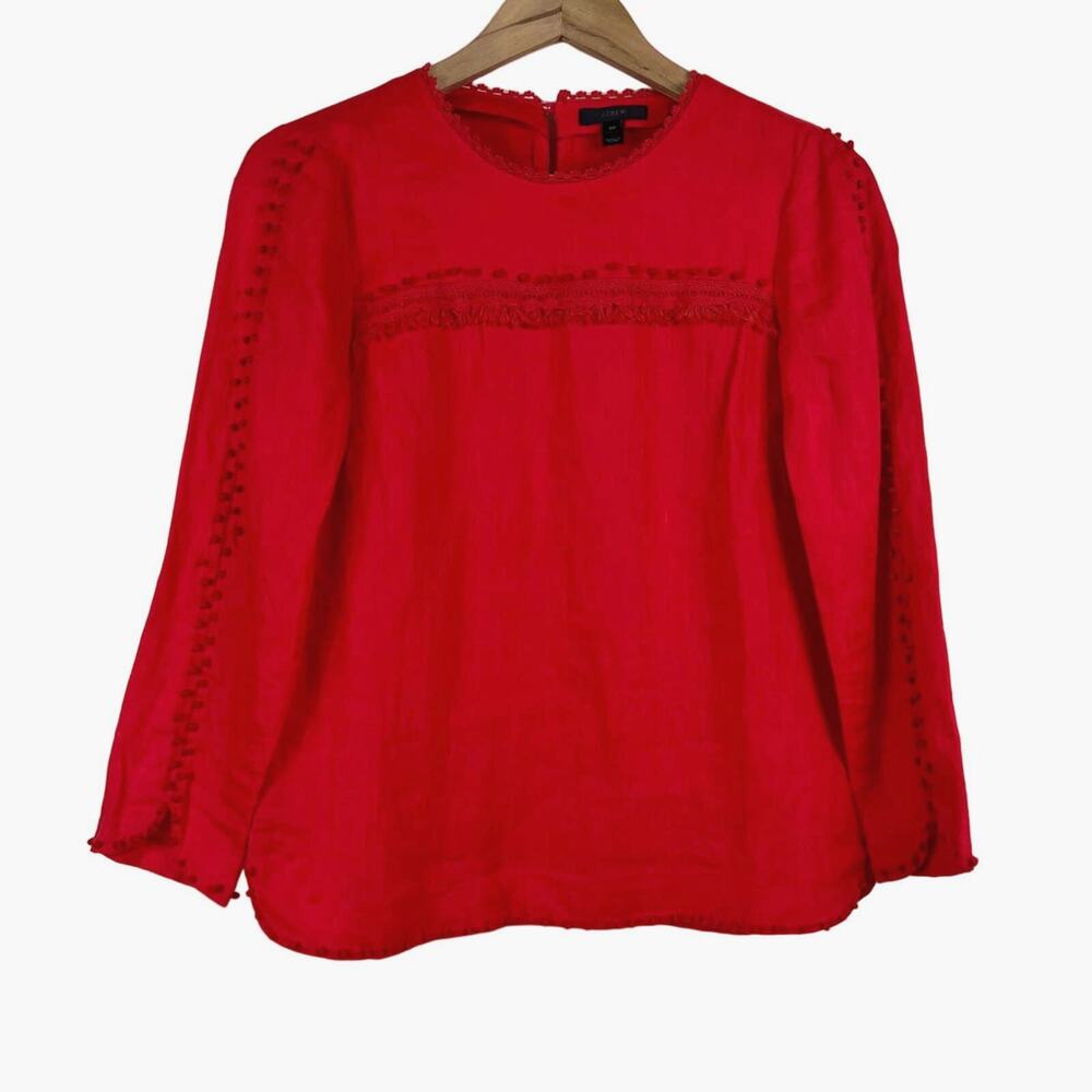 J Crew Size 00 Linen Tunic Embroidered French Knot Belvedere Red